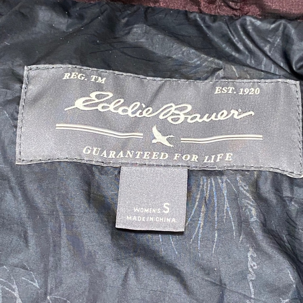 Eddie Bauer Womens Small Burgundy Down Puffer Parka Faux Fur Trim Hood Jacket - Picture 2 of 15